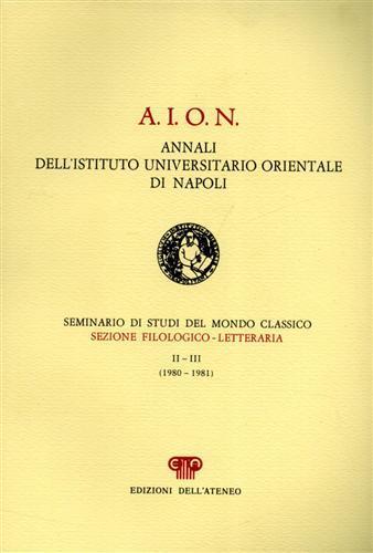 A. I. O. N. Annali dell'Ist. Univ. Orientale di Napoli. Dall'indice: C.Calame,Morfolog - copertina