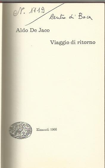 Viaggio di ritorno - Aldo De Jaco - copertina