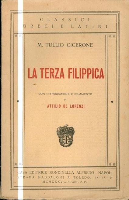 La terza Filippica - M. Tullio Cicerone - copertina
