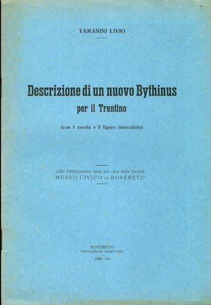 Descrizione di un nuovo Bythinus per il Trentino - Livio Tamanini - copertina