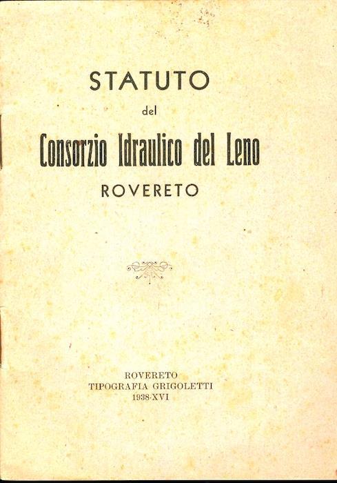 Statuto del Consorzio idraulico del Leno, Rovereto - copertina