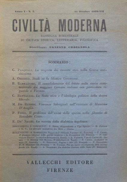 Civiltà moderna: rassegna bimestrale di critica storica, letteraria, filosofica - Ernesto Codignola - copertina