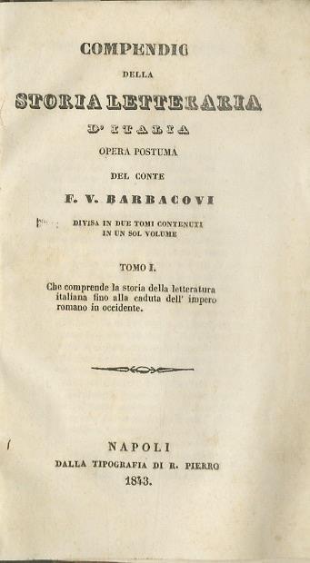 Compendio della storia letteraria d’Italia - Francesco V. Barbacovi - copertina