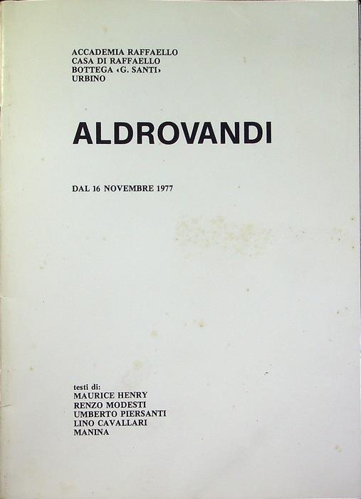 Aldrovandi: dal 16 novembre 1977 - Rita Aldrovandi - copertina