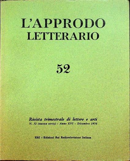 L’approdo letterario: rivista trimestrale di lettere e arti: N. 52 (nuova serie) - A. XVI - dicembre 1970 - copertina