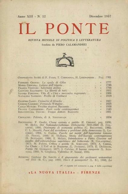 Il ponte: rivista mensile di politica e letteratura fondata da Piero Calamandrei - copertina