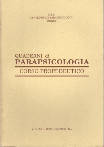 Quaderni di parapsicologia. Corso propedeutico. Volume XXI. Ottobre 1990. N. 2 - copertina