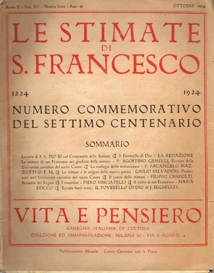 Le stimate di S. Francesco 1224-1924: numero commemorativo del settimo centenario - copertina