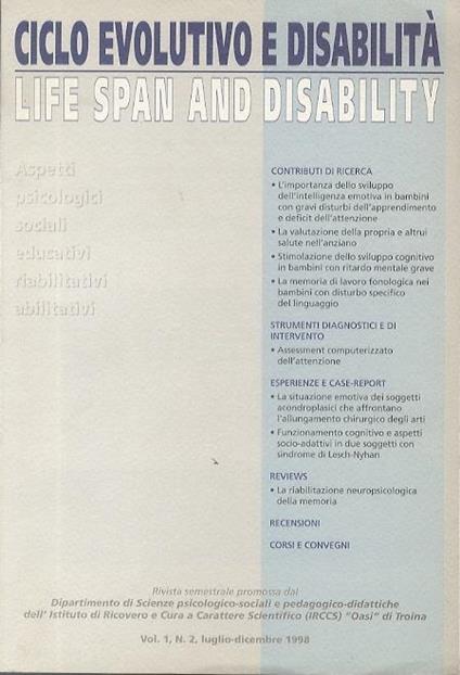 Ciclo evolutivo e disabilità. Vol. 1, N. 2, luglio-dicembre - copertina