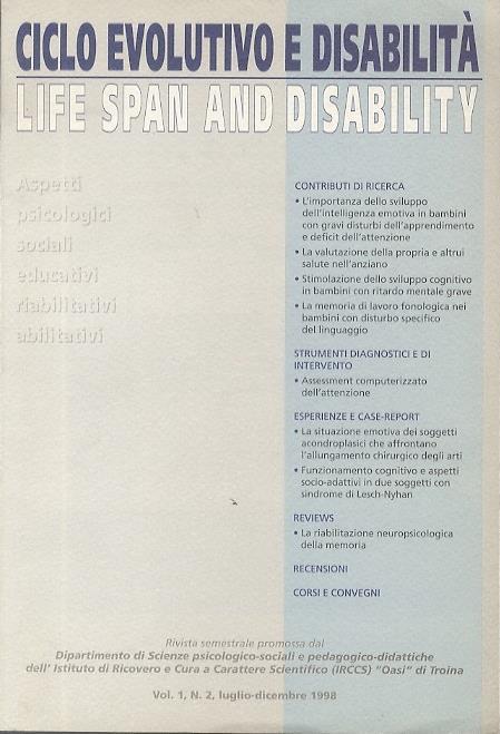 Ciclo evolutivo e disabilità. Vol. 1, N. 2, luglio-dicembre - copertina