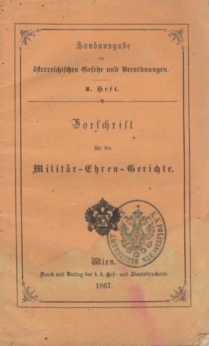 Vorschrift für die Militär-Ehren-Gerichte - copertina