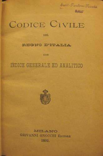Codice civile del Regno d'Italia - copertina