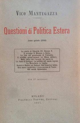 Questioni di politica estera. Anno quinto (1910) - Vico Mantegazza - copertina