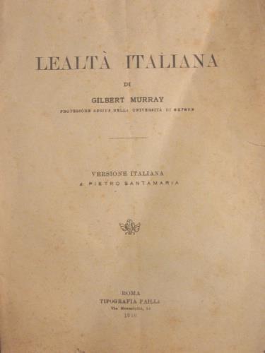 Lealtà italiana - Gilbert Murray - copertina