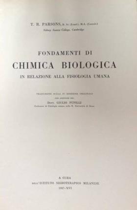Fondamenti di chimica biologica in relazione alla fisiologia umana - Thomas Parsons - copertina