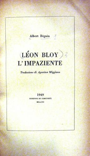 Léon Bloy l'impaziente - Albert Béguin - copertina