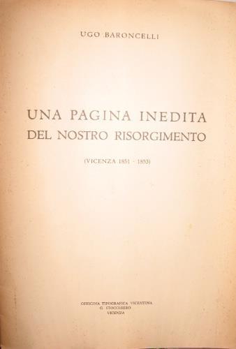Una pagina inedita del nostro Risorgimento - Ugo Baroncelli - copertina