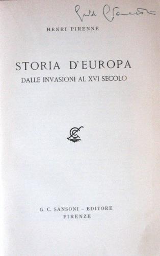 Storia d'Europa - Henri Pirenne - copertina
