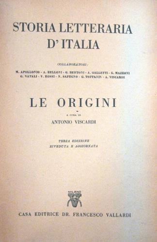 Le origini - Antonio Viscardi - copertina