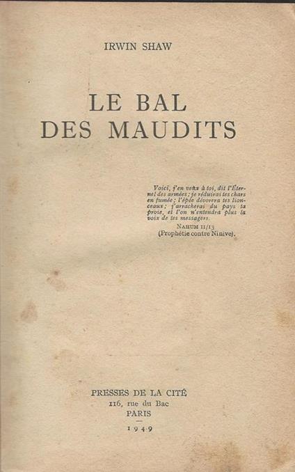 Le Bal Des Maudits - Irwin Shaw - copertina