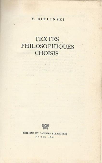 Textes Philosophiques Choisis - copertina