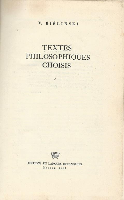 Textes Philosophiques Choisis - copertina