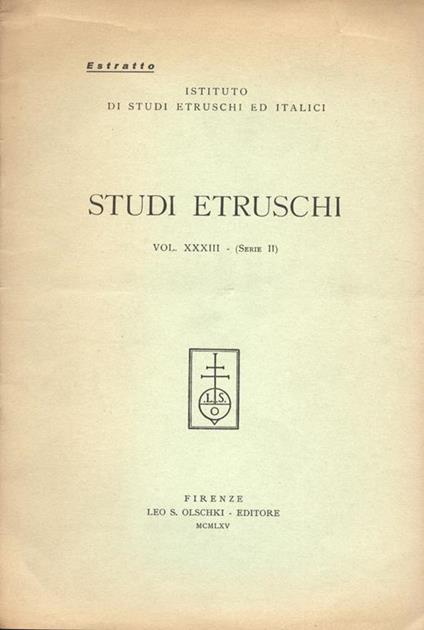 Studi etruschi. Vol. XXXIII serie II - copertina