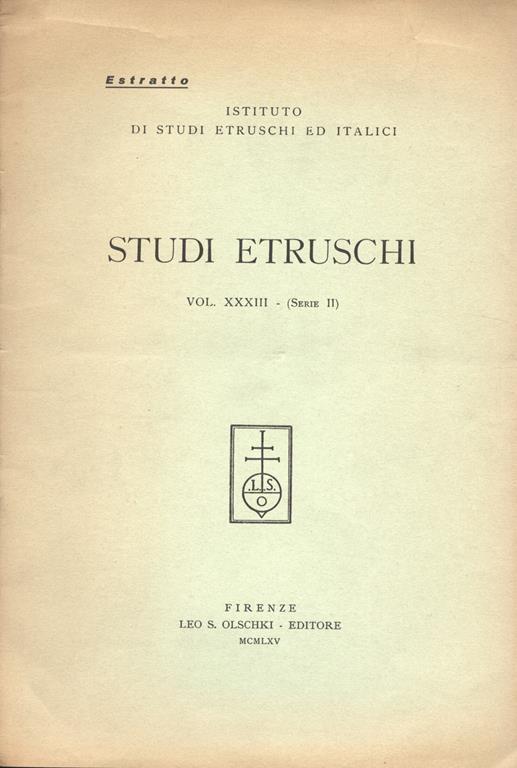 Studi etruschi. Vol. XXXIII serie II - copertina