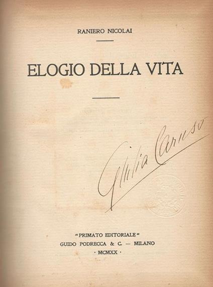 Elogio della vita - Raniero Nicolai - copertina