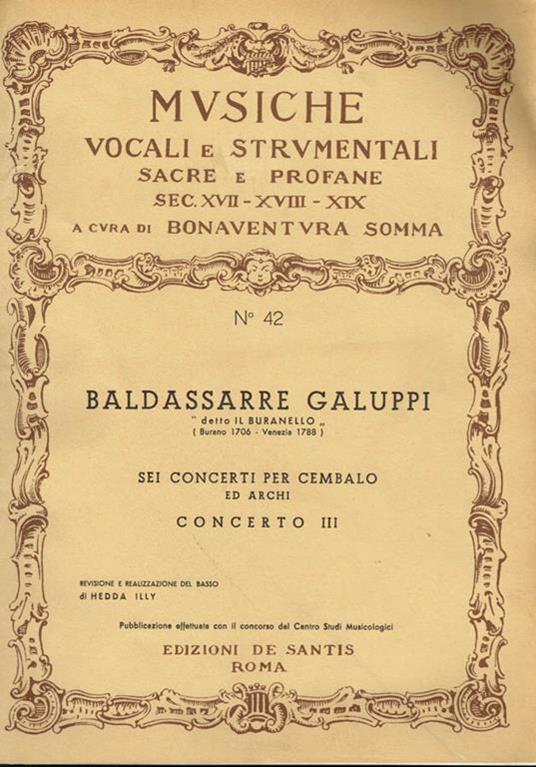 Sei concerti per cembalo ed archi. Concerto III - copertina
