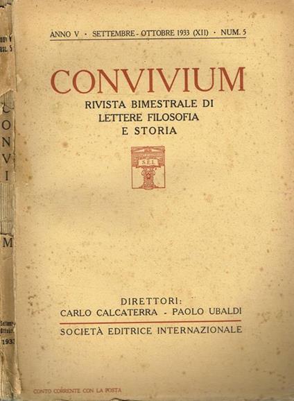 Convivium. Rivista Bimestrale Di Lettere Filosofia E Storia Anno V N.5 - Carlo Calcaterra - copertina