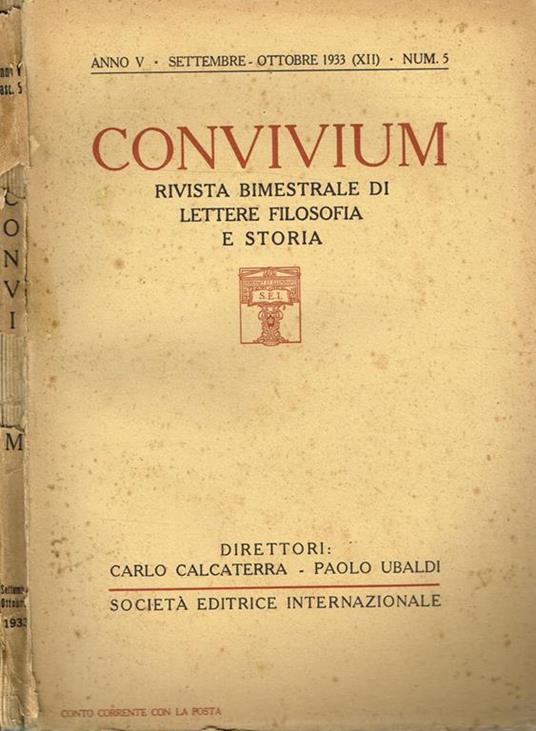 Convivium. Rivista Bimestrale Di Lettere Filosofia E Storia Anno V N.5 - Carlo Calcaterra - copertina