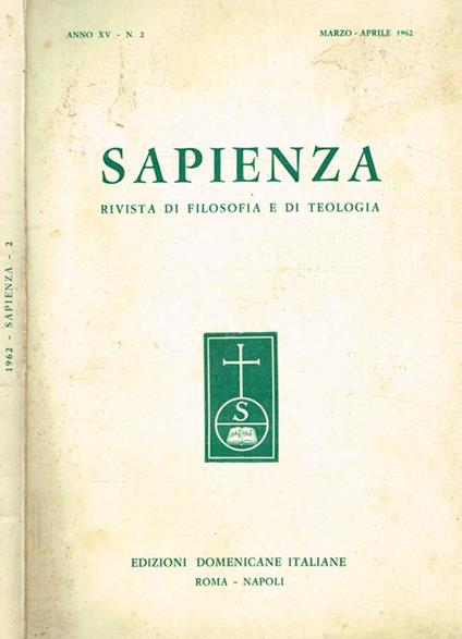 Sapienza. Rivista Di Filosofia E Di Teologia Anno Xv N.2 - copertina