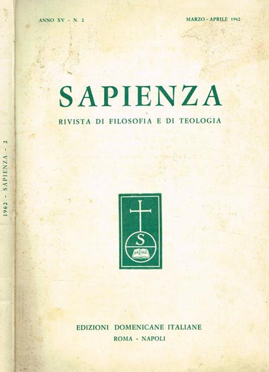 Sapienza. Rivista Di Filosofia E Di Teologia Anno Xv N.2 - copertina