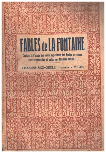 Fables De La Fontaine. Choisies à L'Usage Des Cours Superieurs Des Ecole Moyennes - Jean de La Fontaine - copertina