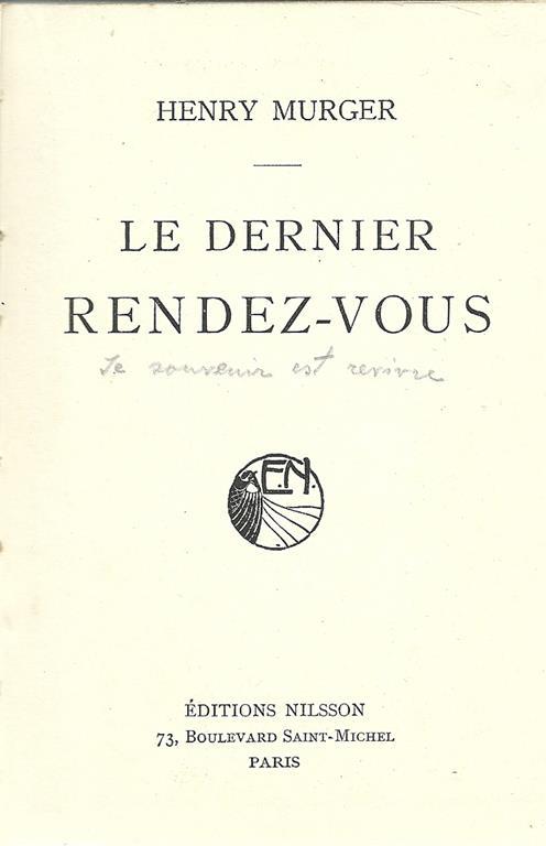 Le Dernier Rendez-Vous - Henry Murger - copertina