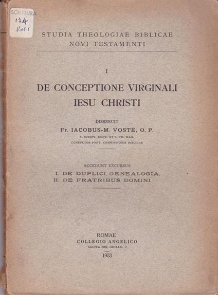 De conceptione virginali Iesu Christi. Vol.I - copertina