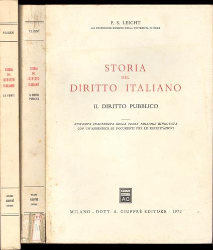 Storia del diritto italiano. Le fonti - P. Silverio Leicht - copertina