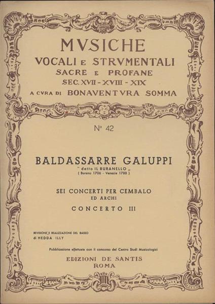 Sei concerti per cembalo ed archi. Concerto III - copertina