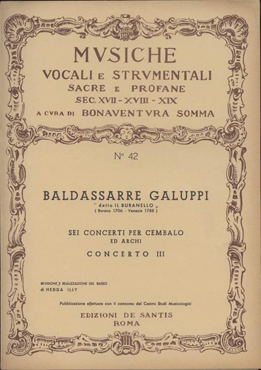 Sei concerti per cembalo ed archi. Concerto III - copertina