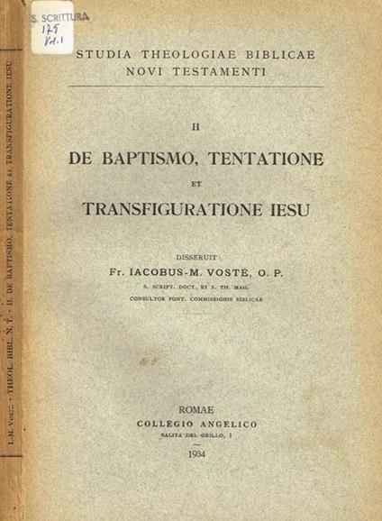 De Baptismo, Tentatione Et Transfiguratione Iesu - copertina