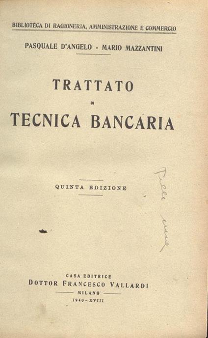 Trattato di tecnica bancaria - copertina