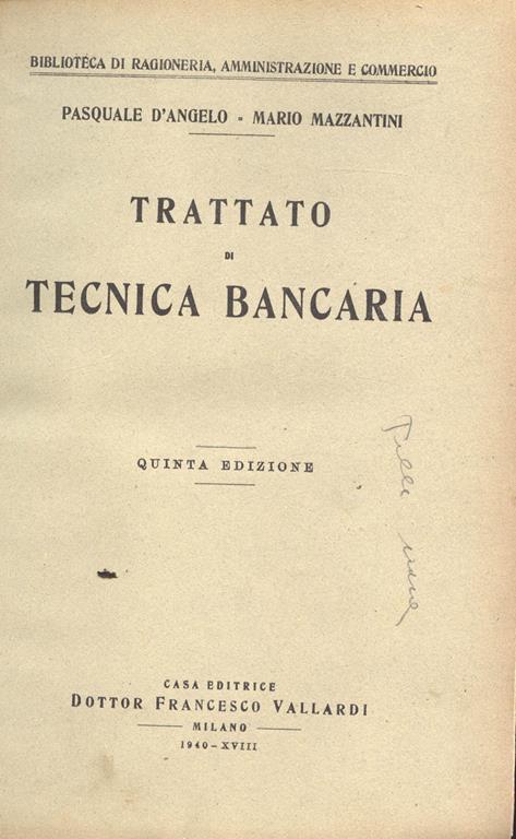 Trattato di tecnica bancaria - copertina