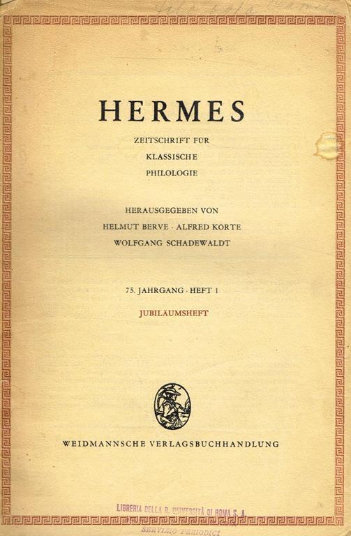 Hermes Zeitschrift Klassische Philologie 75 Jahrgang Heft I. Jubilaumsheft - Helmut Berve - copertina