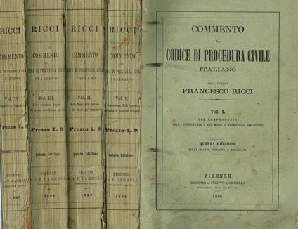 Commento Al Codice Di Procedura Civile Italiano 4Voll - Francesco Ricci - copertina