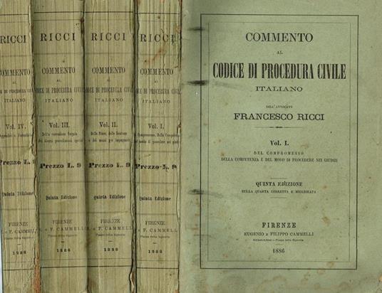 Commento Al Codice Di Procedura Civile Italiano 4Voll - Francesco Ricci - copertina