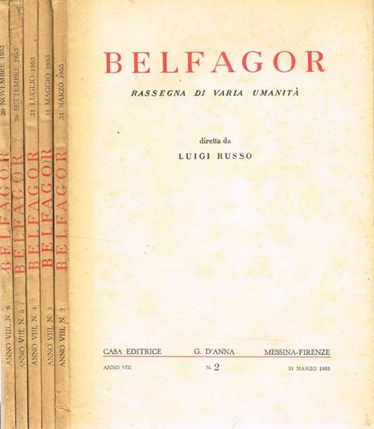 Belfagor. Rassegna Di Varia Umanità. Anno Viii N.2 3 4 5 6 - copertina
