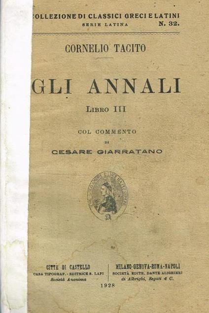 Gli Annali Libro Iii - P. Cornelio Tacito - copertina