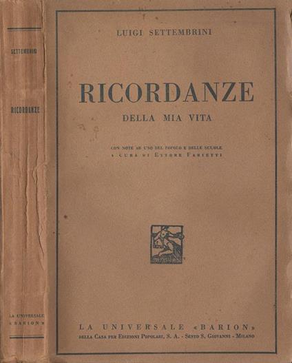 Ricordanze della mia vita - Luigi Settembrini - copertina