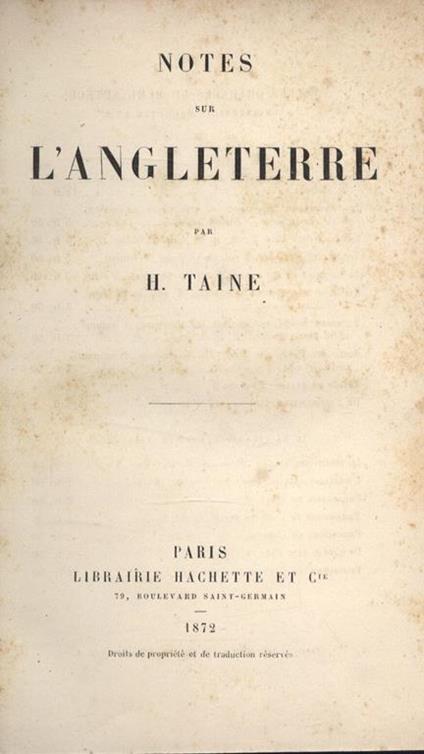 Notes sur L'Angleterre - Hippolyte Taine - copertina